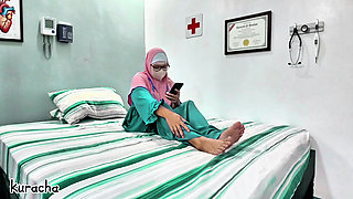 Hijab Muslim Doctor video call with her secret lover on breaktime at Hospital