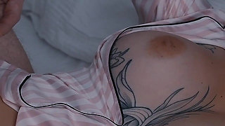 Oops... Step Son Cums Inside in Blindfolded Step Mom While Husband Showering at Next Door!