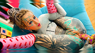 Skinny Tattooed Girl Anal Solo - Big Dildo in Tight Tiny Asshole