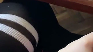 Schoolgirl Handjob Again in Math Class Under the Table and Even a Bit of Footjob. at School.