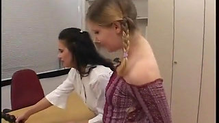 Blonde teen sucking dicks and getting fucked in orgy at doctor's office