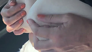 Lady Oops Slut Exhibitionist in Car Micro Skirt and Big Tits