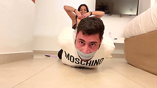 Latina’s Real Time Session Strict Rope Hogtie, Tape Gagged, Ball Gagged and Intense Tickling to Her Sub