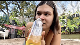 Kinky Mary Pees in a Bottle Outdoors and Drinks It