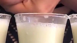 Filling Three Glasses with Fresh Breast Milk From My Full Breasts