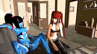 Demon girl and ginger-haired character engage in lustful adventures in this animated gameplay