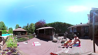 Sexy Shana and wild Heidi in a steamy bikini fling with a raunchy four-way orgy by the pool