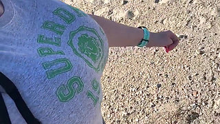 Tits, Hairy Pussy and Ass Out on the Beach!!