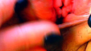 Pink labia close up of naive brunette