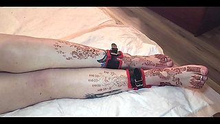 My Beautiful Size 13 Womens Feet and Long Legs Being Flogged and Whipped with a Belt and Crop While Tied Together with Manacles
