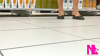 Footplay and Dipping in Black Flats at a Conad Store