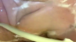 Bbwbootyful having a bath soaping my fat hair pussy