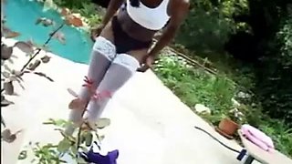 Ebony by the pool: Blowjob, Doggy  Cowgirl Porn