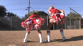 Horny Cheerleader Threesome: Licking Fingering and Triple Hole Cock Pounding