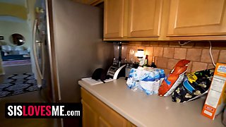 Fit stunner sucks her step bro's huge shaft and makes him sperm all over her Pretty Face - sislovesme