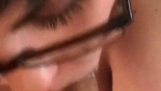 Pierced big tits brunette sucks his dick in POV