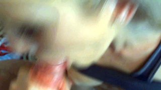 Big cock blonde amateur with glasses drools on cock