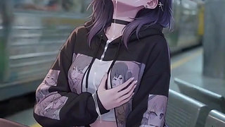 Cute anime girl masturbates and gets fucked in the subway station