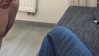 German Proll Dom Train Her Home Slave with Face Slapping and Facesitting in Jeans While Watching TV and Eating Pizza