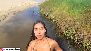Beautiful Indian girl has romantic sex outdoors in the lagoon
