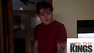Hot sex in the bathroom: bombshell blonde MILF gets fucked by her stepson
