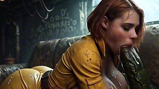 April whispers secrets as ninja cock cover her face with cum