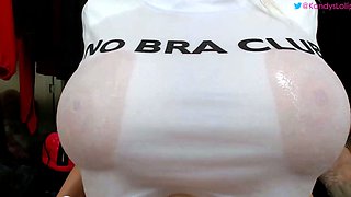 Slutty amateur flashing her big boobs in the backseat