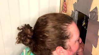 Big titted glory hole blowjob slut fucks and loves facial