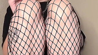 Smoking in Fishnets, Teasing You with a Peek of My Pussy