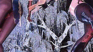 [mmd] Yolandel & Rita Chocolate Cream Double Striptease Black Silk Pantyhose Big Nipple Nipple Milk Chain Red Sole High Heels