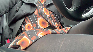 Elegant Stepmom Drives to the Office Wearing Tights and a Beautiful Dress