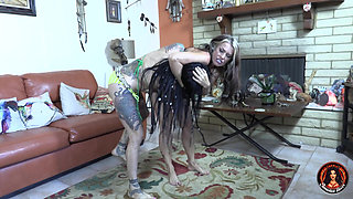 Wrestling Busty Babes Jenevieve Hexxx and Goldie Star!
