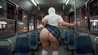 BBW Masked College Girl Twerks Big Ass in Bus at Night