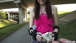 An awesome outdoor fuck with a sexy redhead girlfriend Kattie Gold
