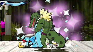 Hand-job, fur covered, cum in ass