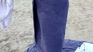 POV. You Watch as a Busty Model, of Your Presence, Strips Naked on the Beach, Bathes, and Plays in the Sand.
