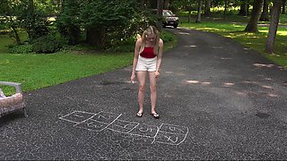 Sexy blonde girl loves to rub her pussy out in public like that