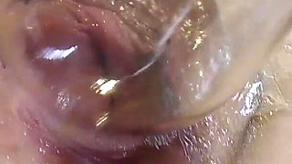 Very Close Spread Pussy Fucking with Dildo and Glass