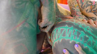Inked Alt Girls Go Wild on Black Tattooed Dick - Sloppy ATM, Gagging Deepthroat & Cum Facial