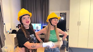 The fact that two construction girls suck and masturbate