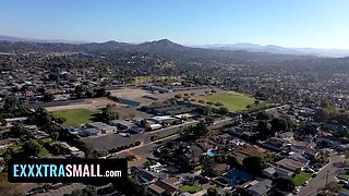 Step daddy watches her step daughter as she attempts on her new dress for a barbie-themed fest