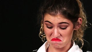 Bossy CFNM police office wanking lad