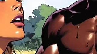 Sexy White Wife Tastes a Big Black Cock in Front of Her Cuckold Husband. Cartoon Comic Story