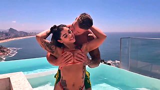 Naughty Brazilian OFs Model Rides Huge Cock On Balcony