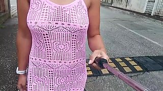 JonDickFlash Flashes Big Natural Tits in Transparent Dress - Public Nudity in City