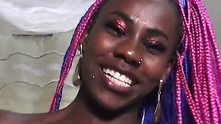 Ebony Teen Pearl Teasing with Dildo and Chocolate