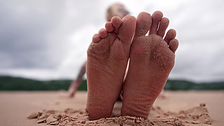 Worship My Feet on Public Beach and Get My Permission to Cum