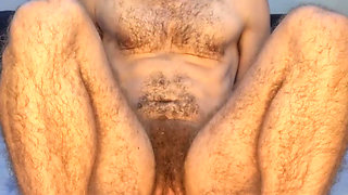 Hairy Muscular Ftm Trans Man Riding Big Dildo and Squirting