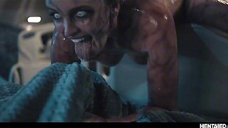 Charlotte Sins Wet Face Closeup With Dark Vein Makeup On White Pillow