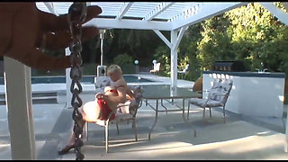 Short haired blonde babe uses big dick to pleasure her anal